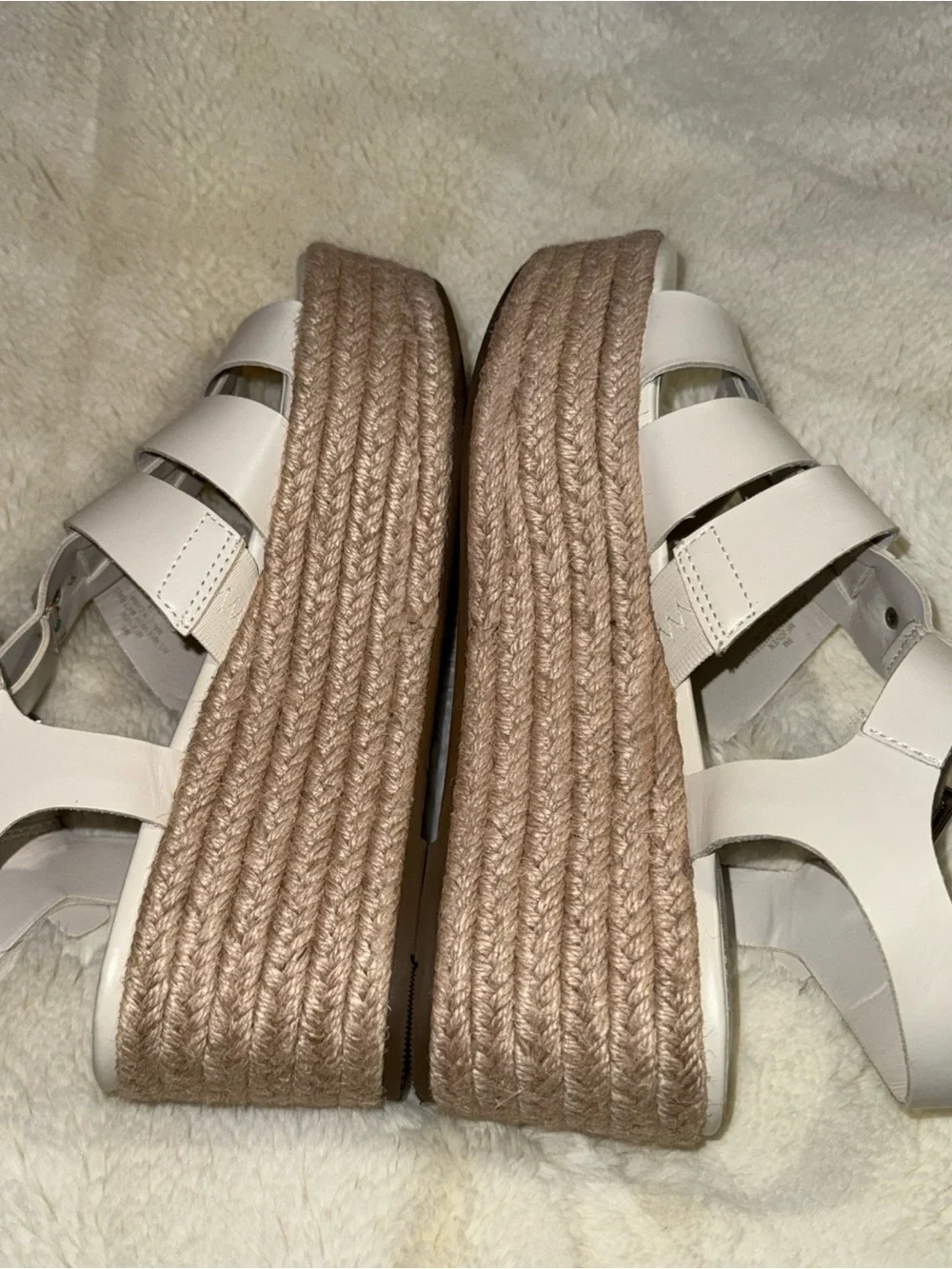 Marc Fisher Cream Woven Espadrille Sandals with Ankle Strap